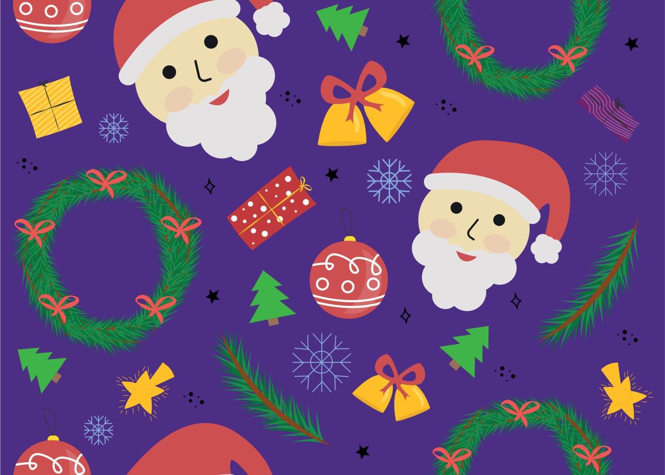 vector ilustración de nuevo año y Navidad sin costura modelo con Papa Noel noel, campana, regalo, Navidad árbol rama y pelota, guirnalda, copo de nieve, Navidad árbol, estrella
