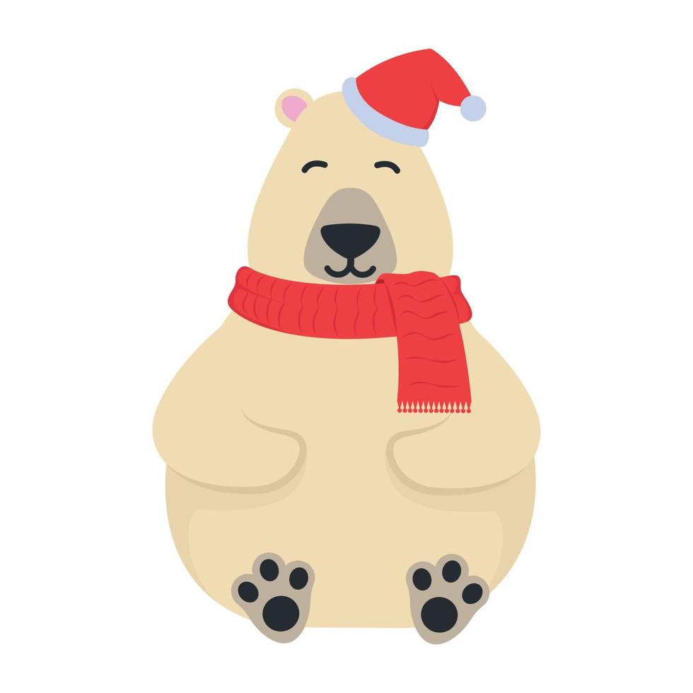 The character. Bear in a New Year's hat and scarf. Vector illustration