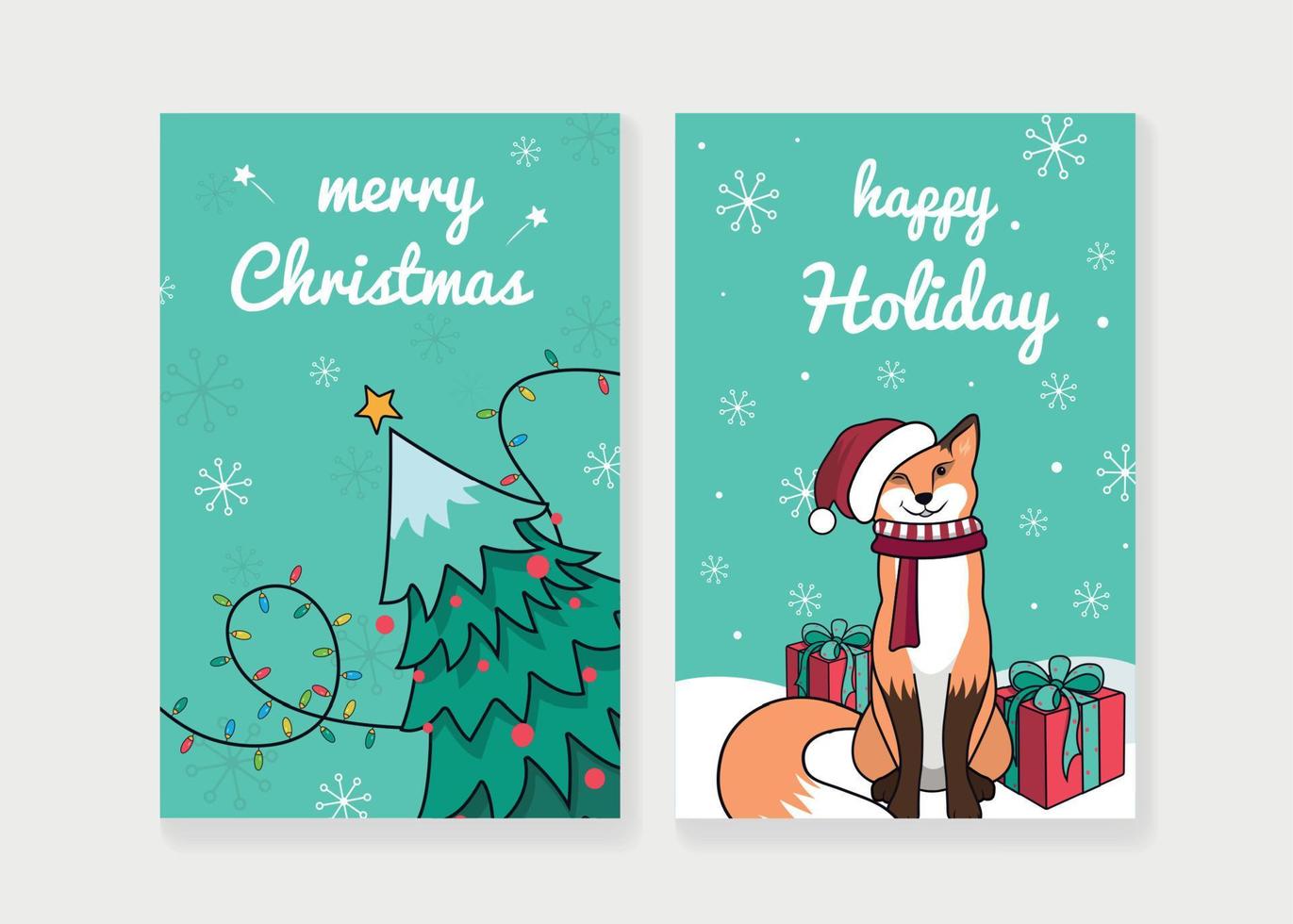 imagen con Navidad tarjetas tarjeta postal con Navidad árbol y guirnalda. tarjeta postal con un zorro y regalos. vector ilustración.