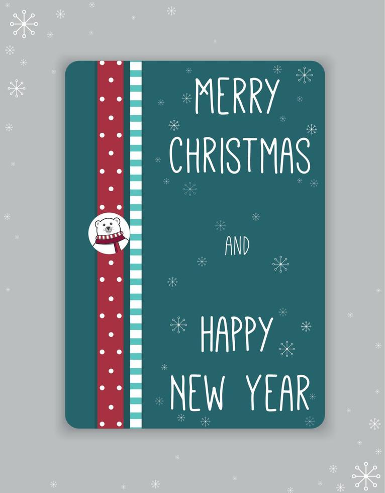 saludo tarjeta nuevo año, Navidad. tarjeta postal con polar oso y el inscripción alegre Navidad y contento nuevo año. vector ilustración