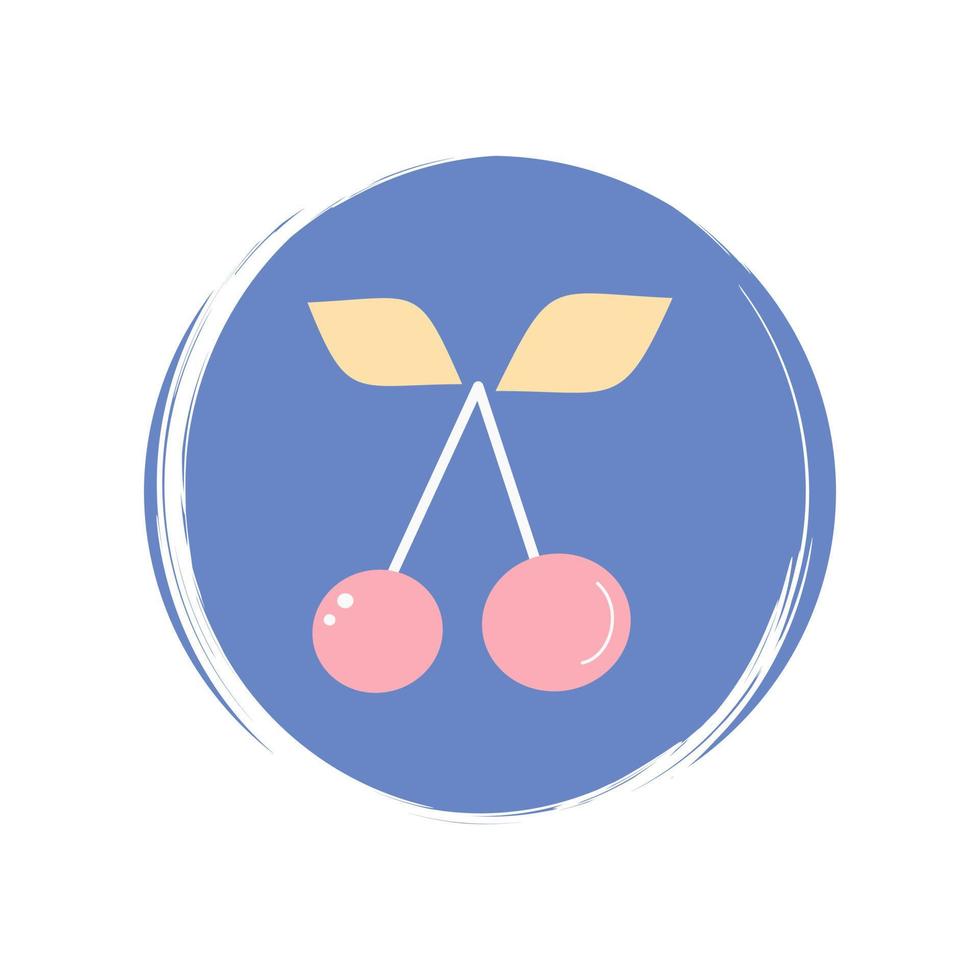 Cherries icon logo vector illustration on circle with brush texture for social media story highlight