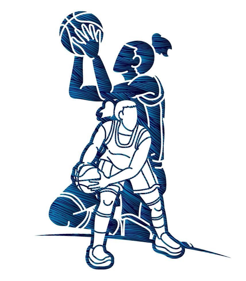 Group of Basketball Women Players Mix Action vector