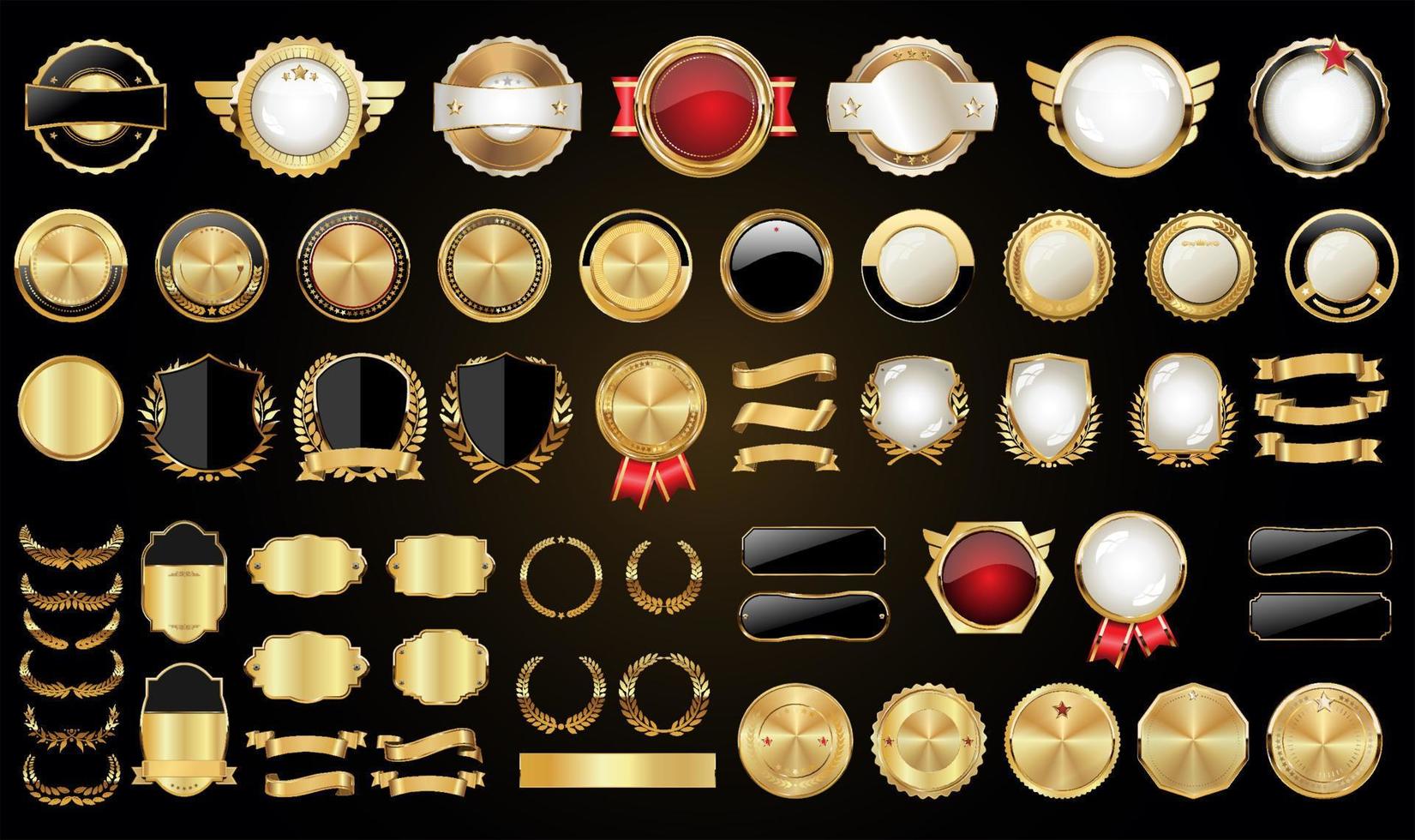 Mega collection retro vintage golden badges labels ribbons and shields vector