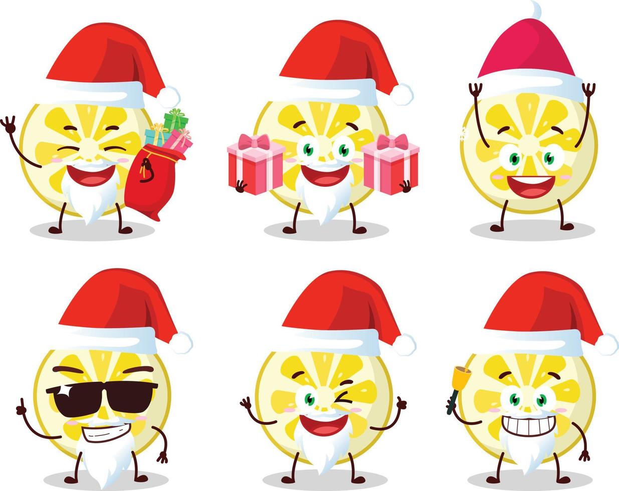 Papa Noel claus emoticones con limón rebanada dibujos animados personaje vector