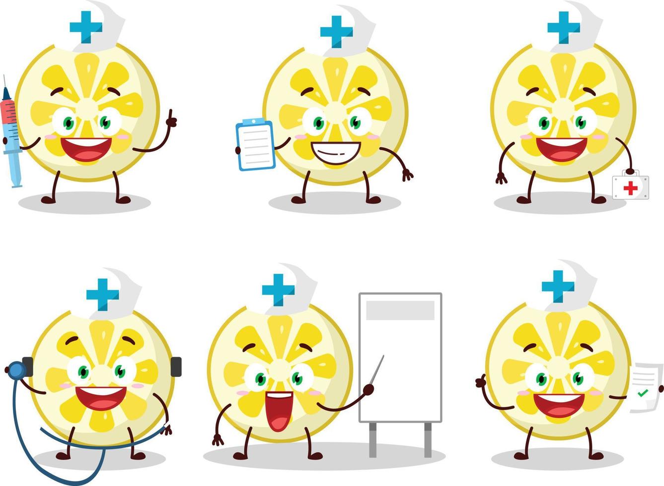 médico profesión emoticon con limón rebanada dibujos animados personaje vector