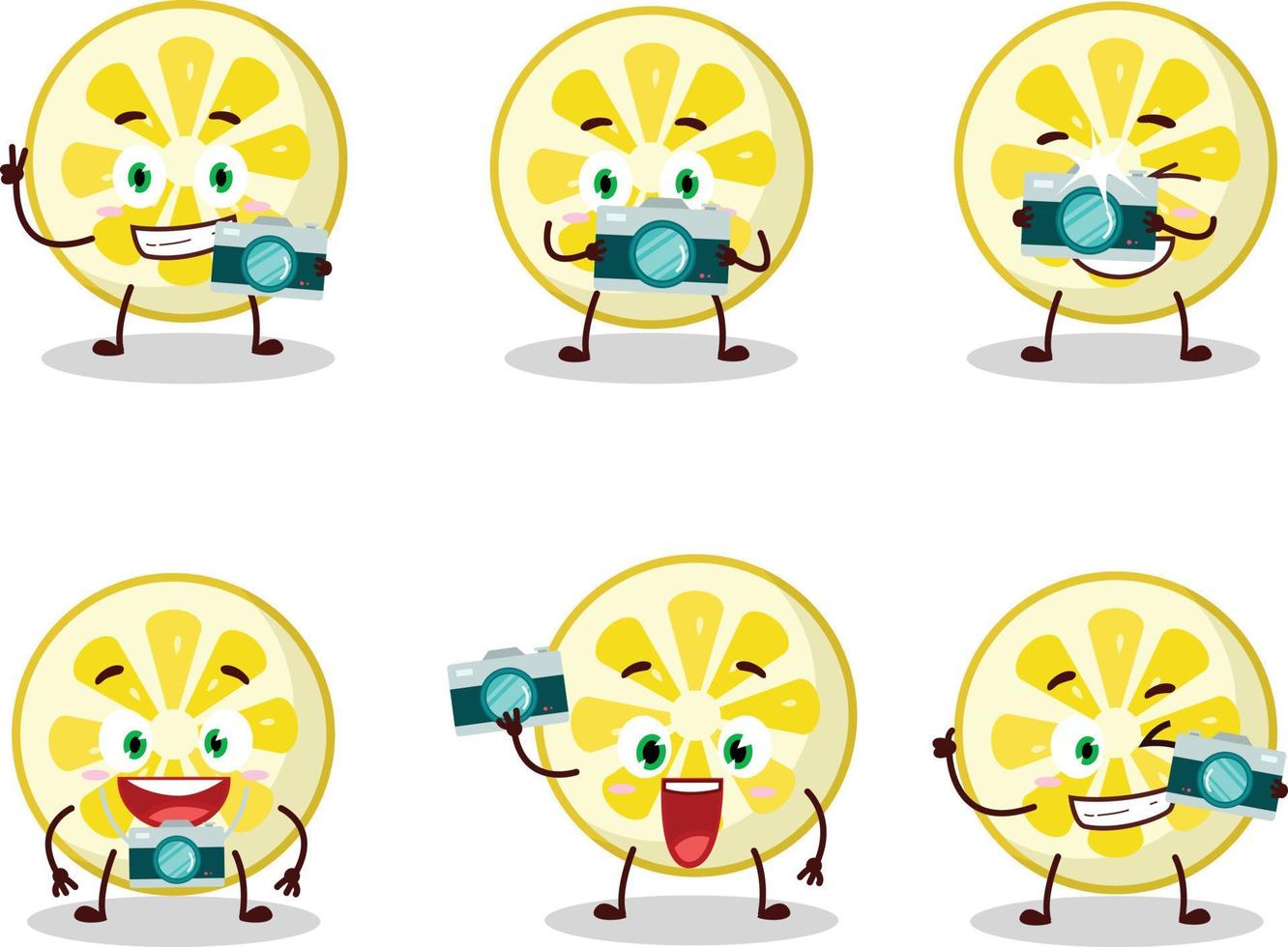 Photographer profession emoticon with lemon slice cartoon character vector
