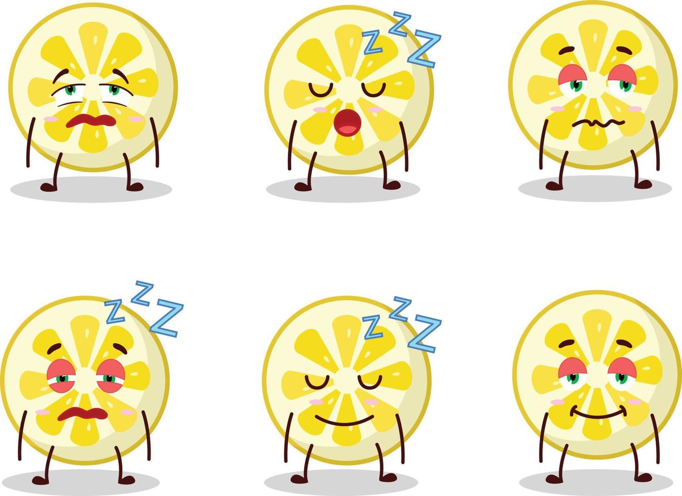 Cartoon character of lemon slice with sleepy expression vector