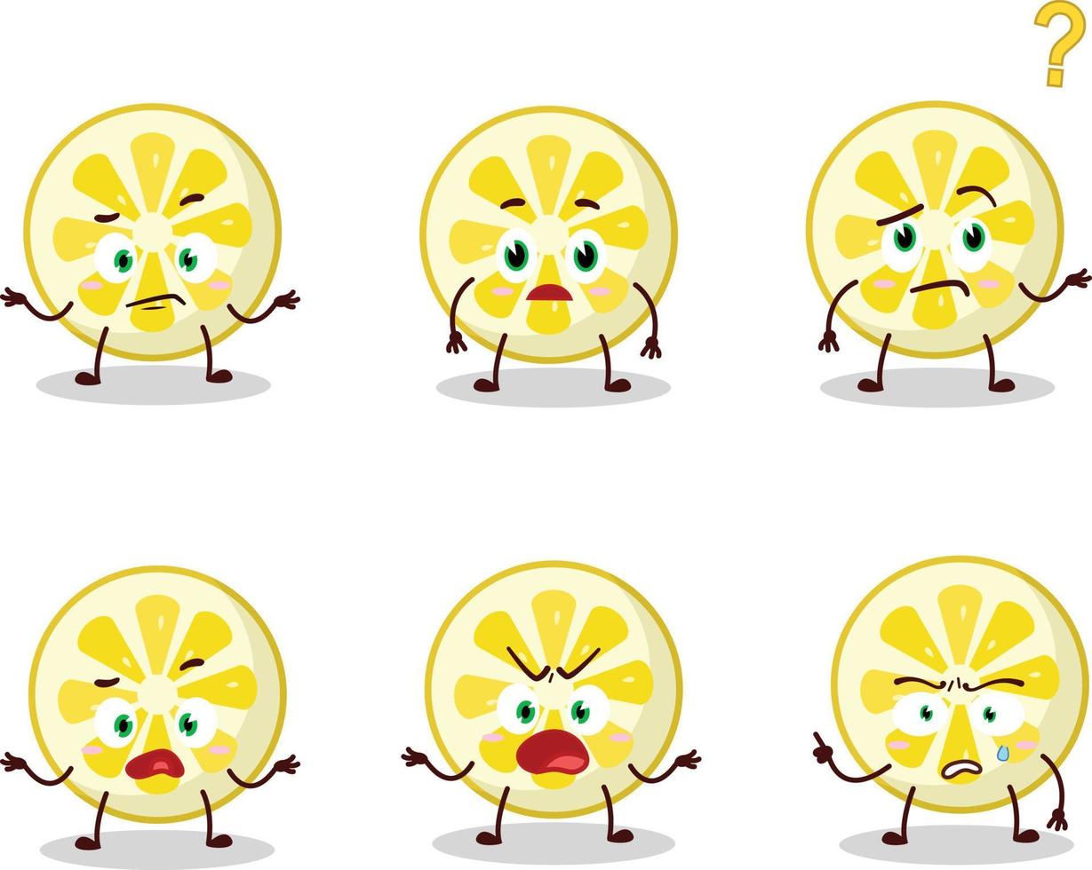 Cartoon character of lemon slice with what expression vector