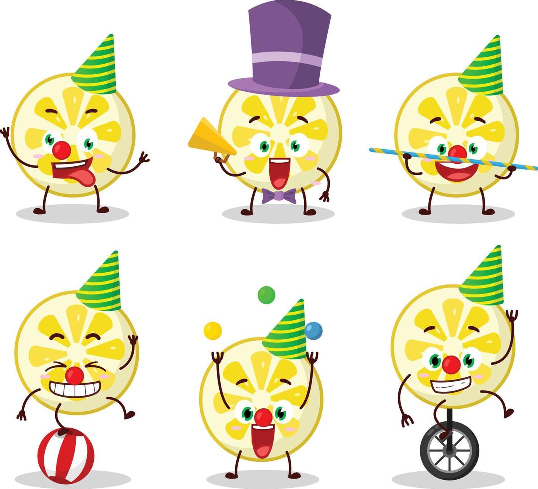 Cartoon character of lemon slice with various circus shows vector