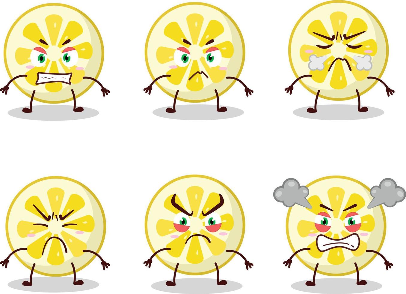 Lemon slice cartoon character with various angry expressions vector
