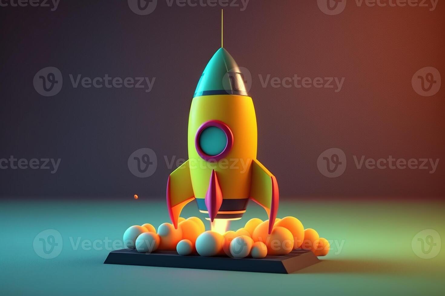 Rocket launching studio shot. Concept of startup business taking off. . photo