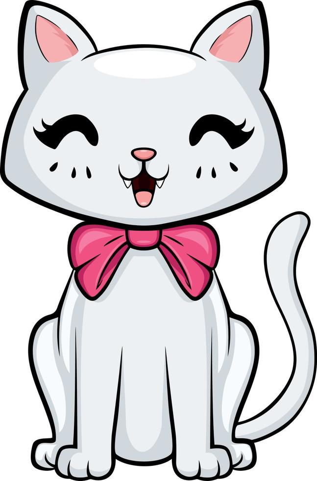 Cute white cat cartoon on white background vector