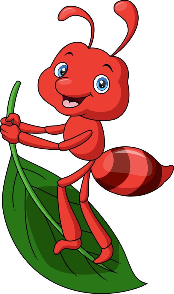 Cute ant cartoon with green leaf vector