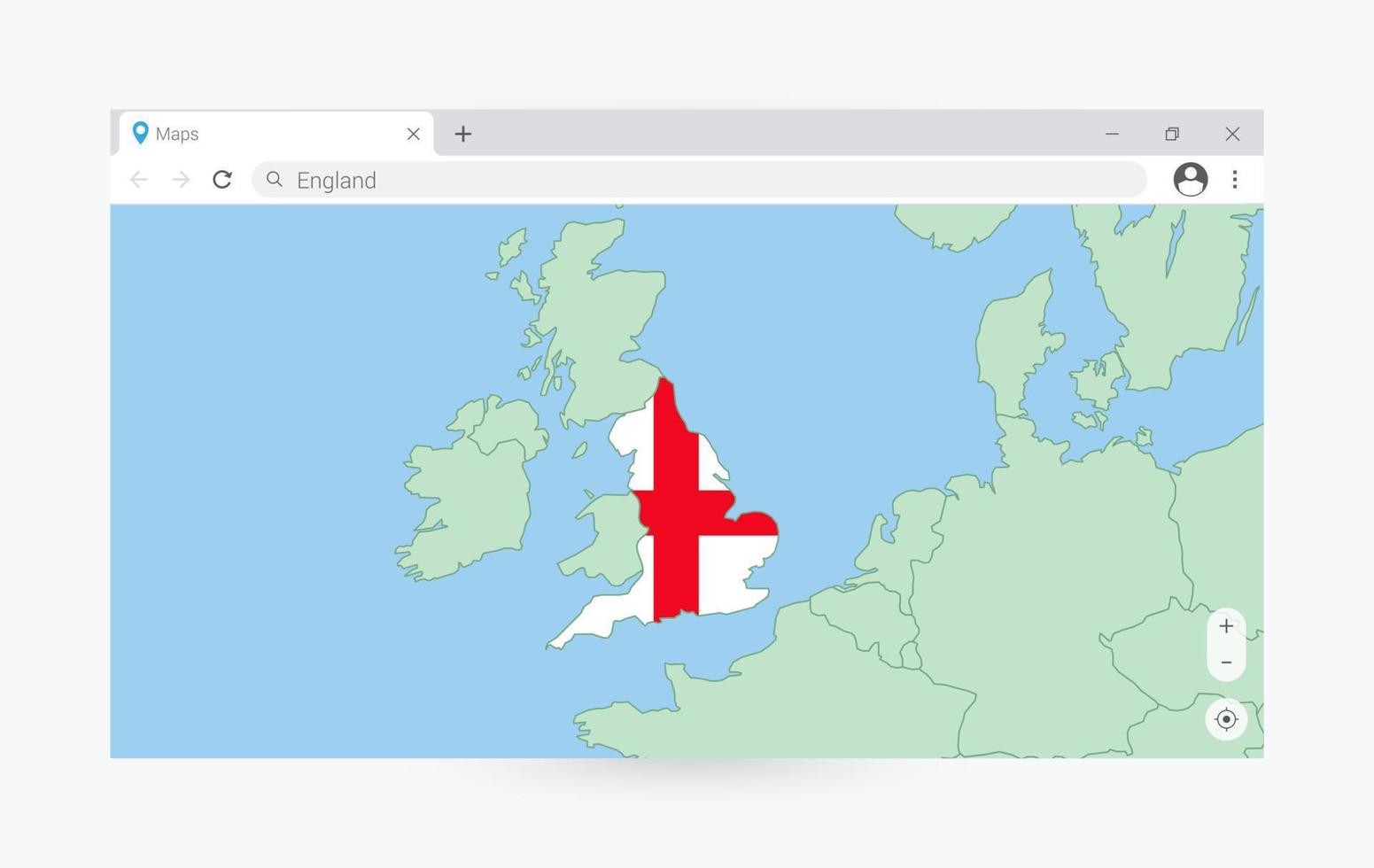 Browser window with map of England, searching  England in internet. vector