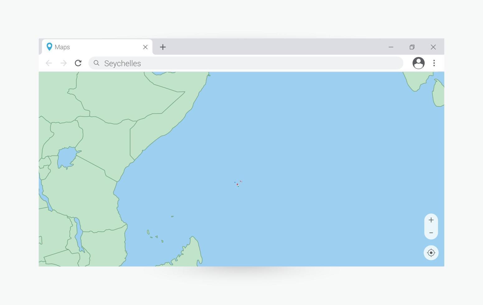 Browser window with map of Seychelles, searching  Seychelles in internet. vector