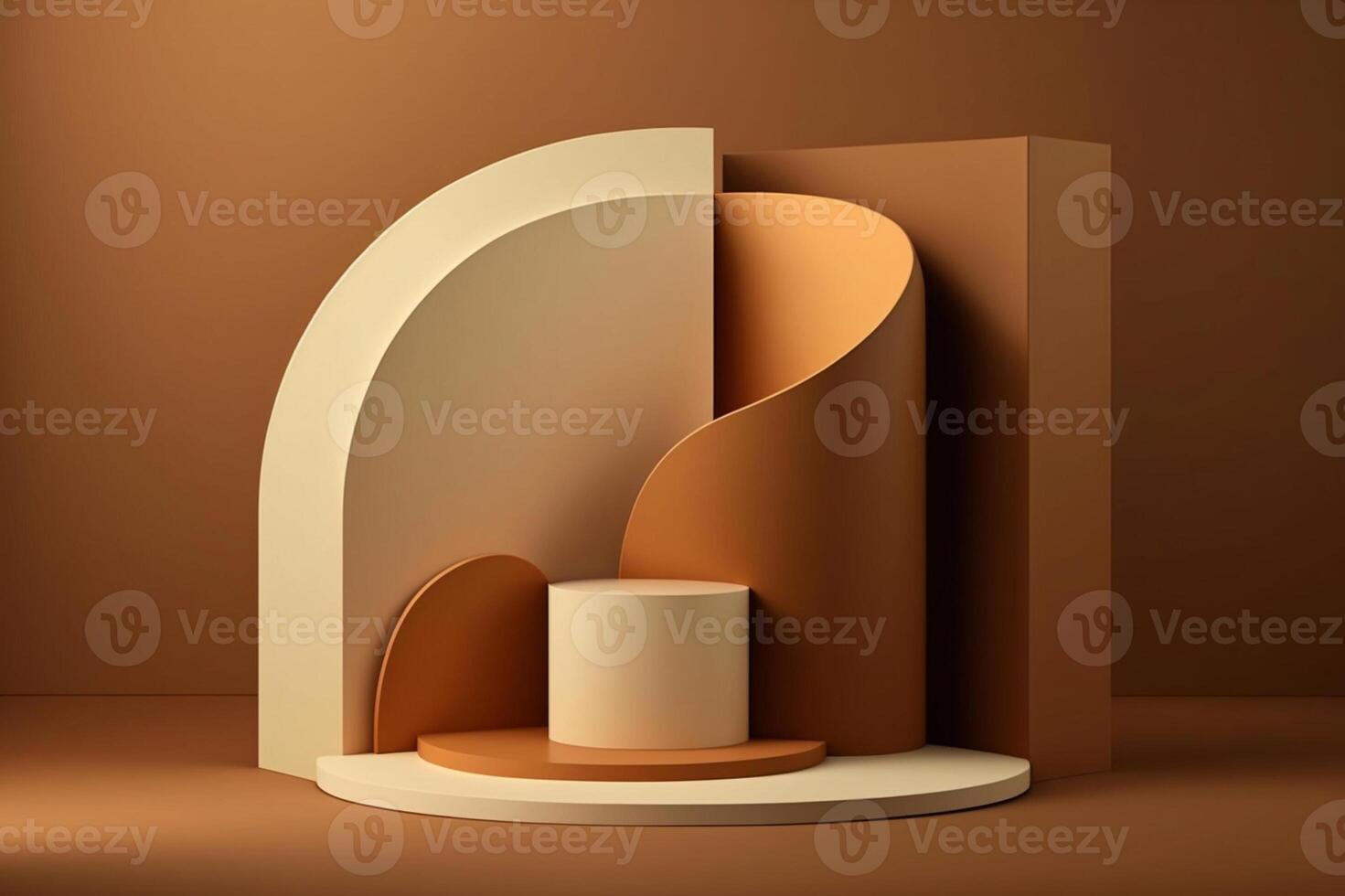 Illustration of brown tone geometric decorations display podium background. . photo