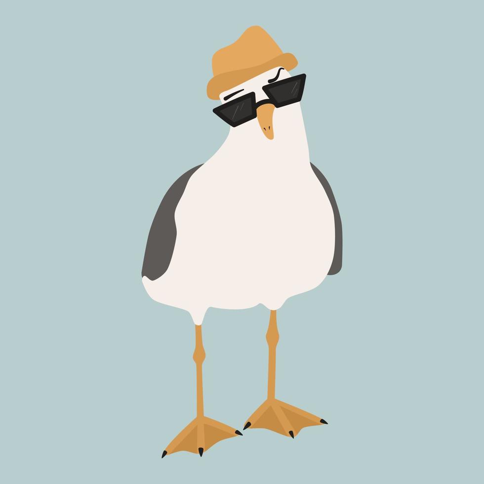 linda dibujos animados gracioso personaje Gaviota con Gafas de sol y verano sombrero vector ilustración