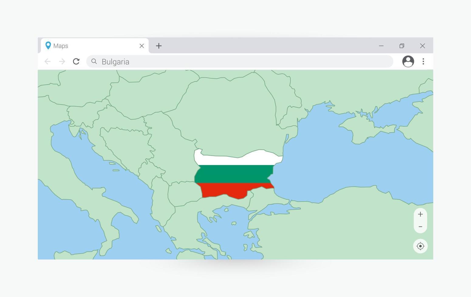 navegador ventana con mapa de Bulgaria, buscando Bulgaria en Internet. vector