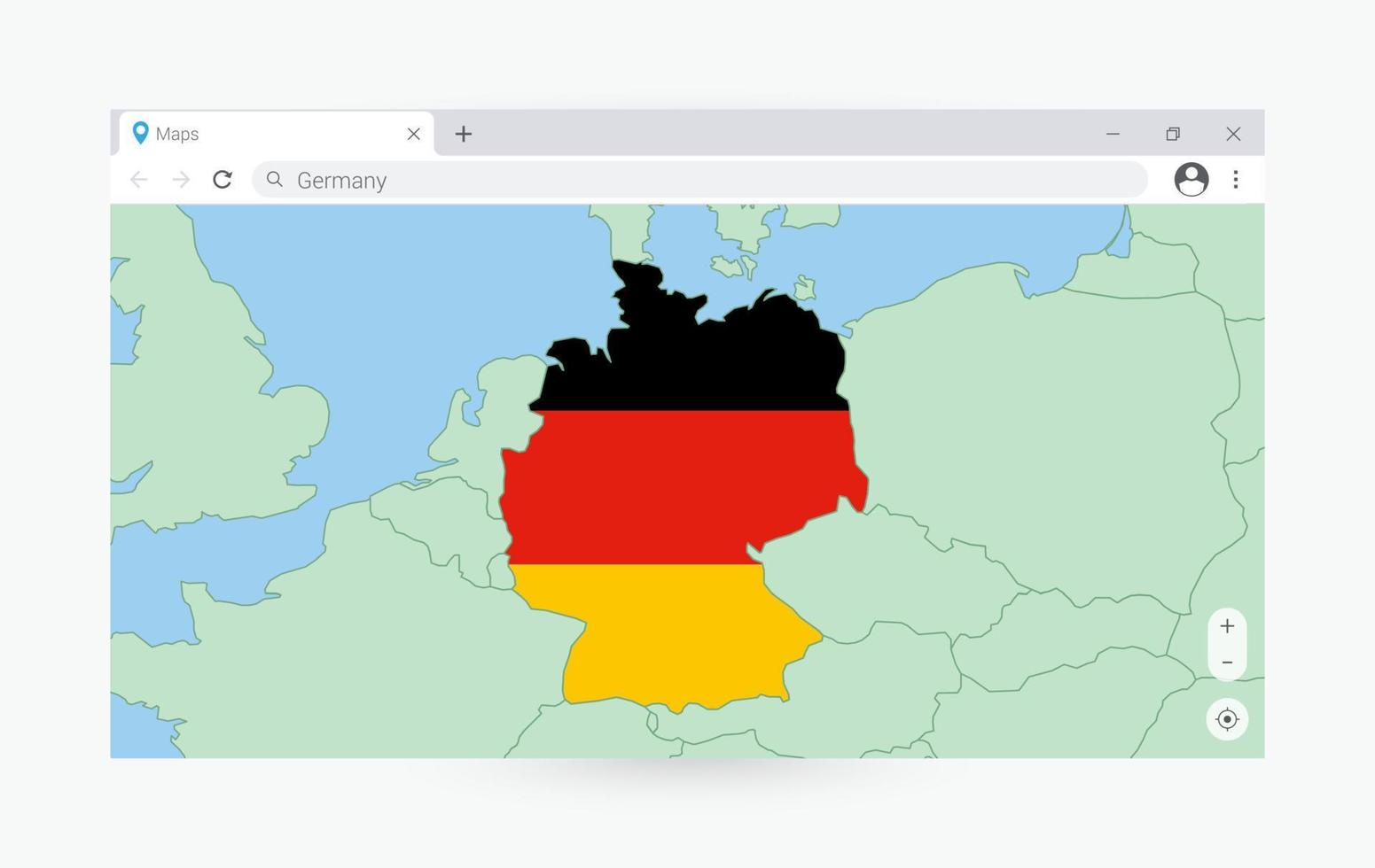 Browser window with map of Germany, searching  Germany in internet. vector