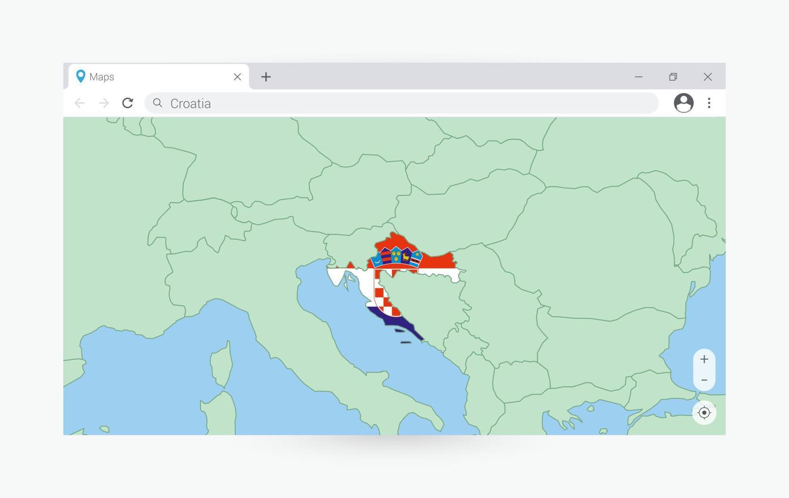 Browser window with map of Croatia, searching  Croatia in internet. vector