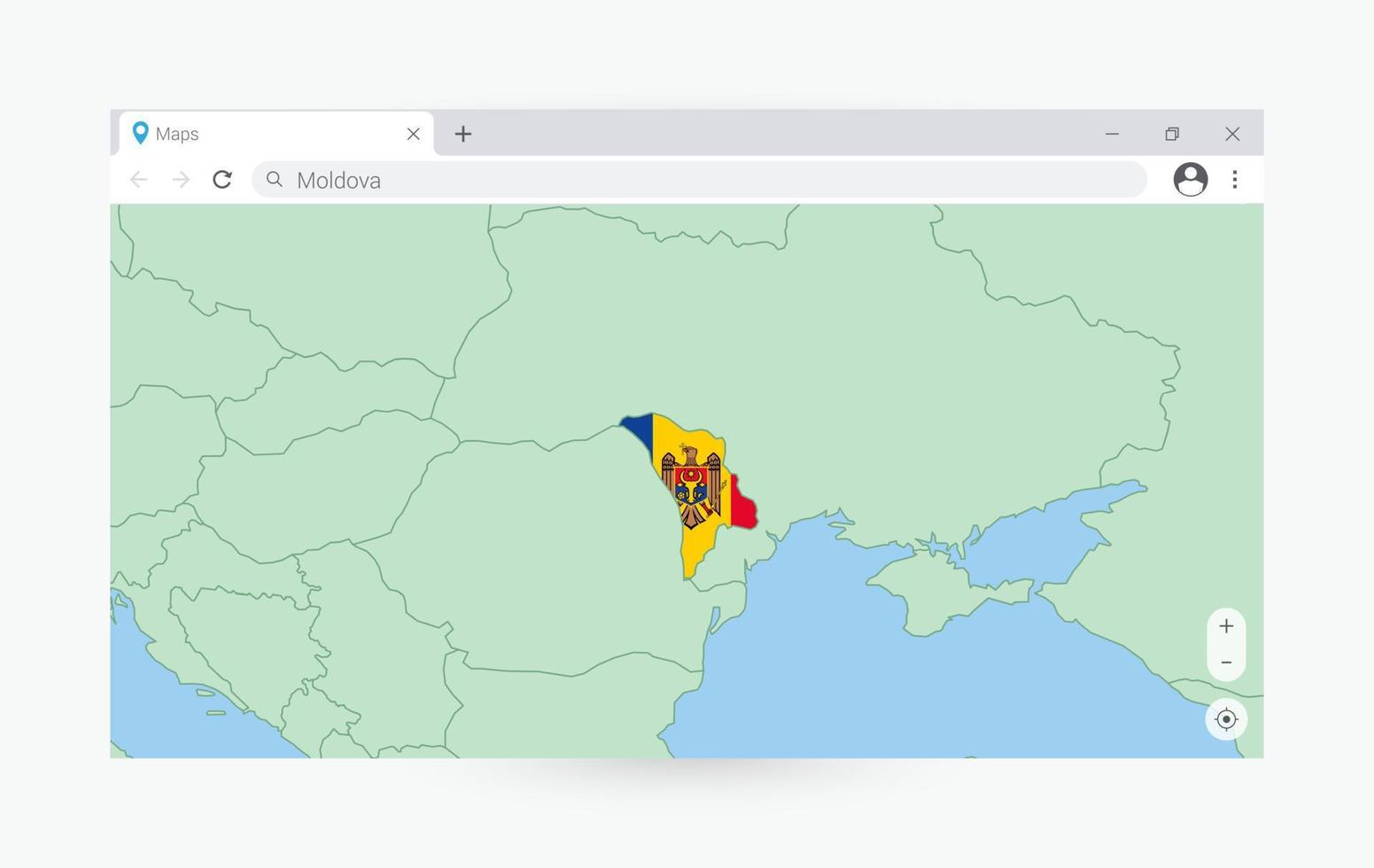 navegador ventana con mapa de moldavia, buscando Moldavia en Internet. vector