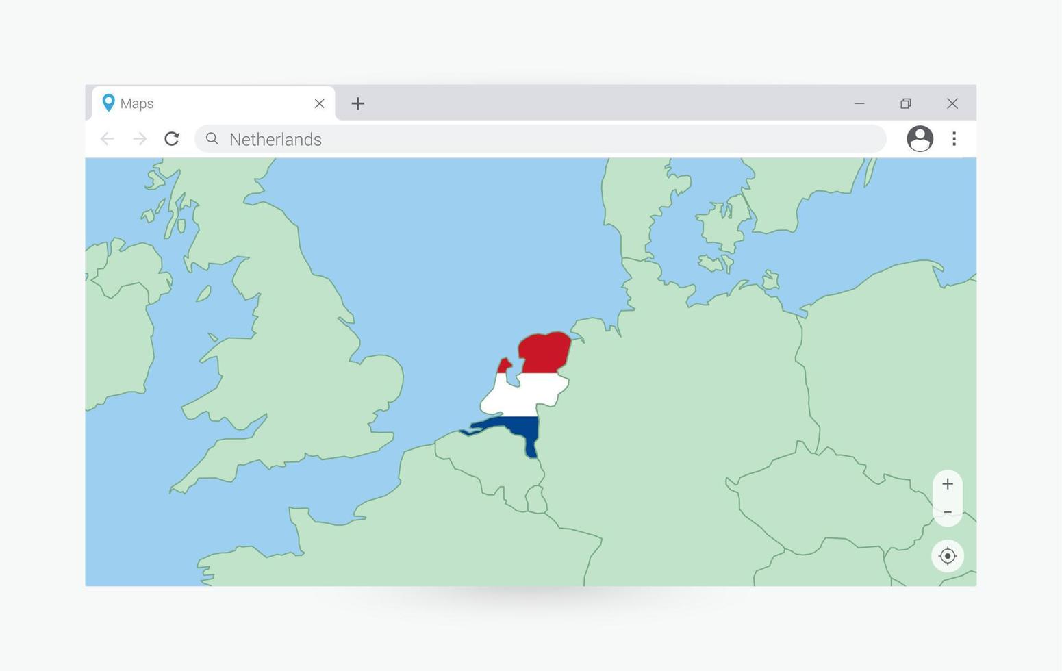 navegador ventana con mapa de Países Bajos, buscando Países Bajos en Internet. vector