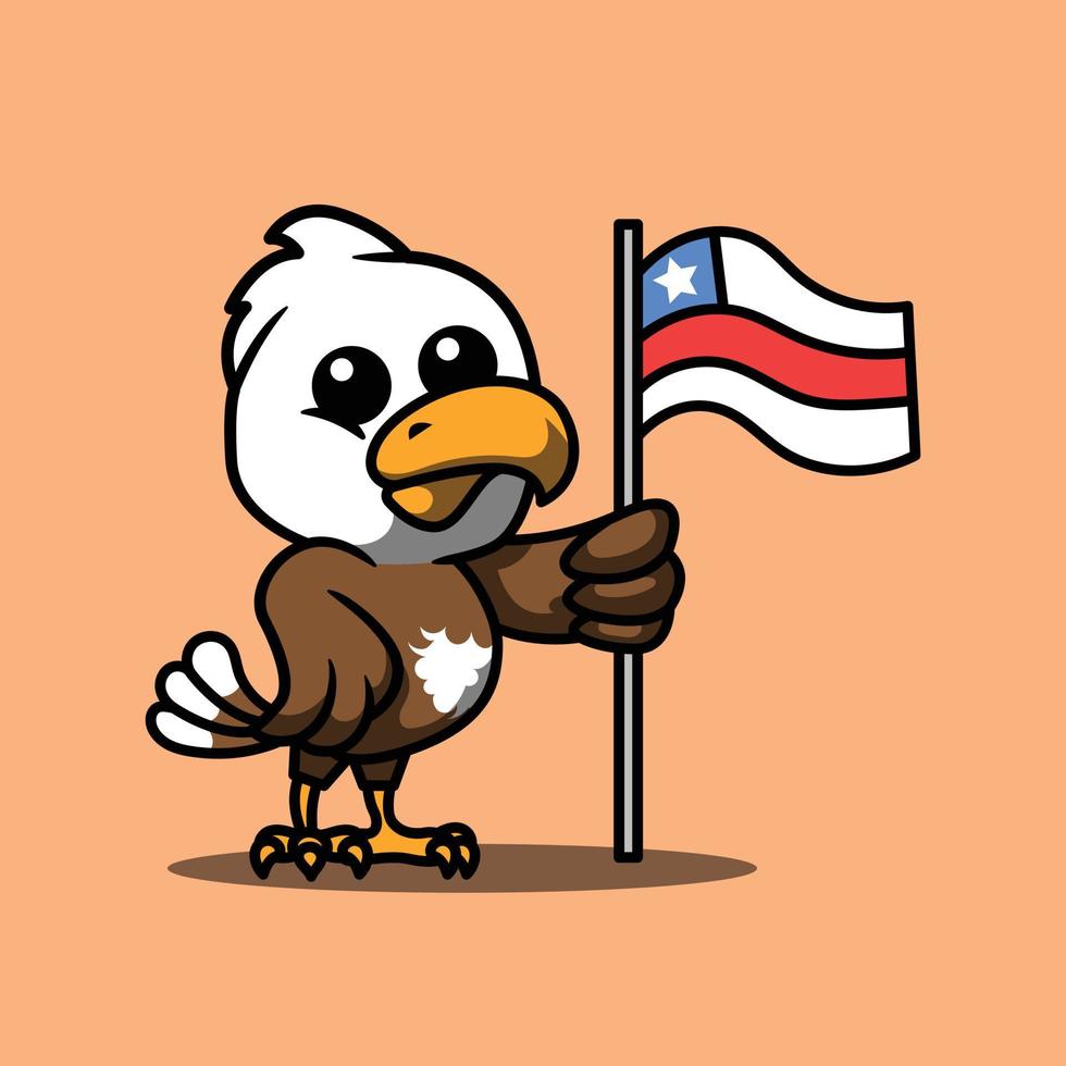 Eagle Character Holding A Flag Cartoon Vector Illustration