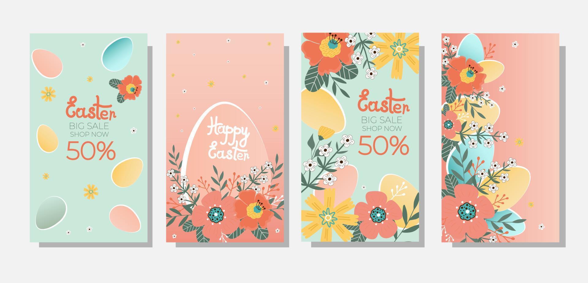 Happy easter. Set sale banners. Flowers with the easter egg on blue and pink background. Can be add text. vector