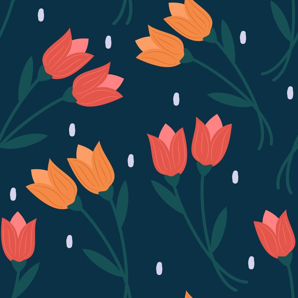 Cute cartoon abstract colorful seamless vector pattern background modern illustration with beautiful red and yellow tulips