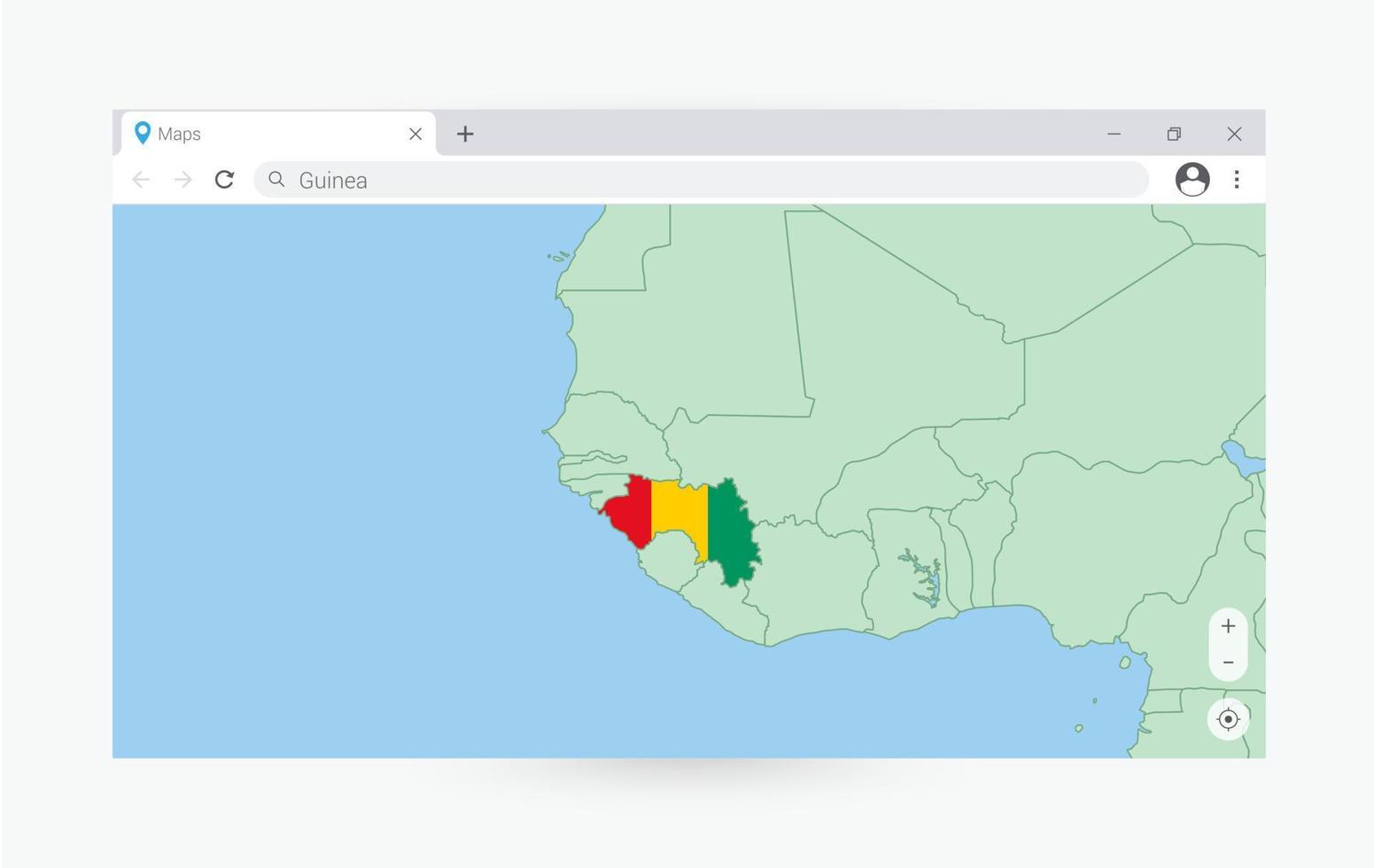 Browser window with map of Guinea, searching  Guinea in internet. vector