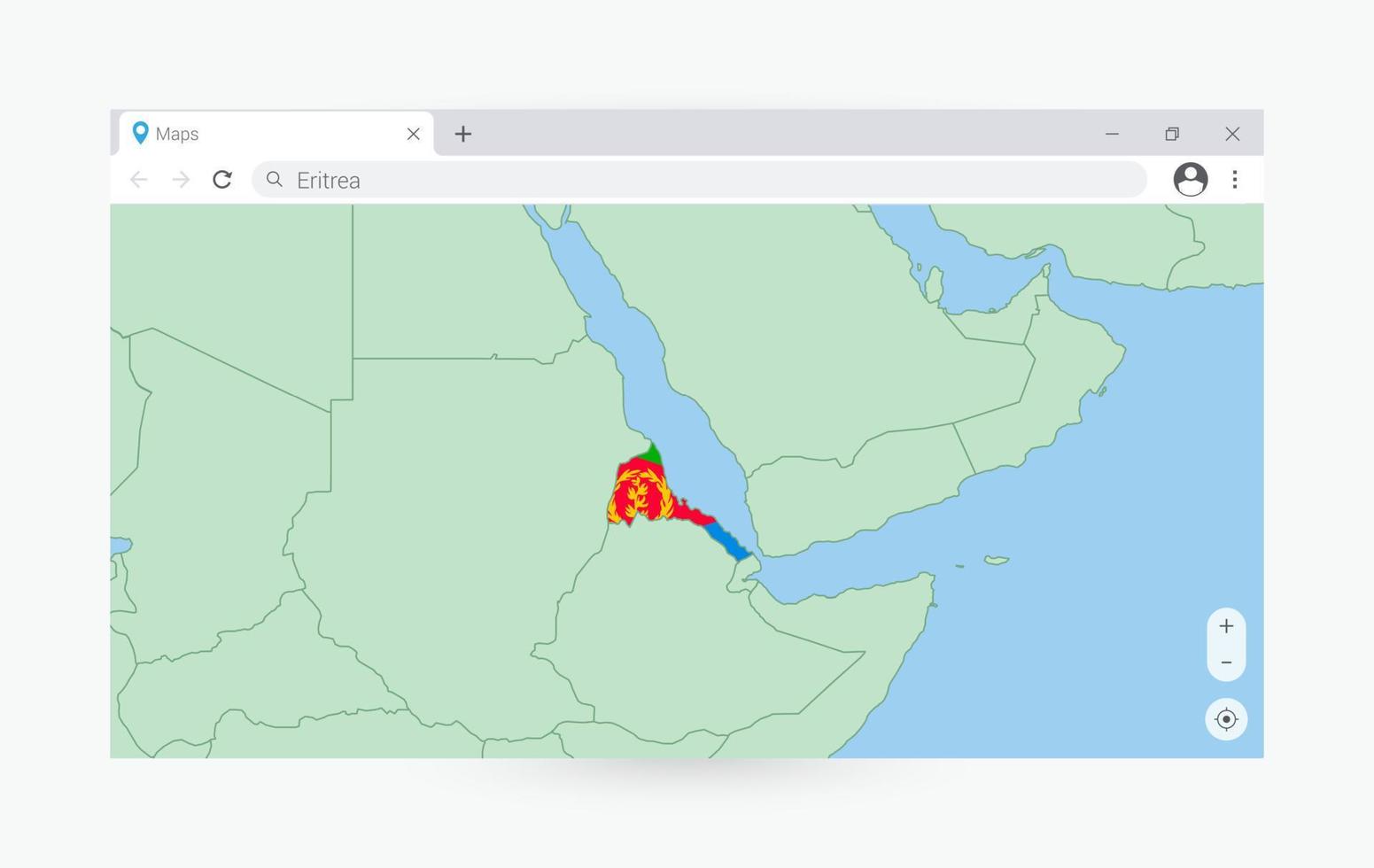 Browser window with map of Eritrea, searching  Eritrea in internet. vector