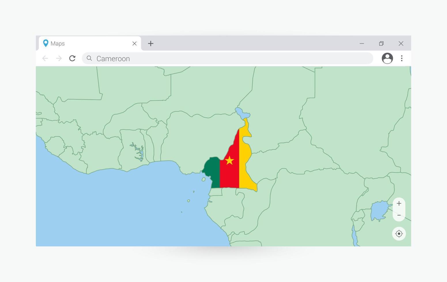 Browser window with map of Cameroon, searching  Cameroon in internet. vector