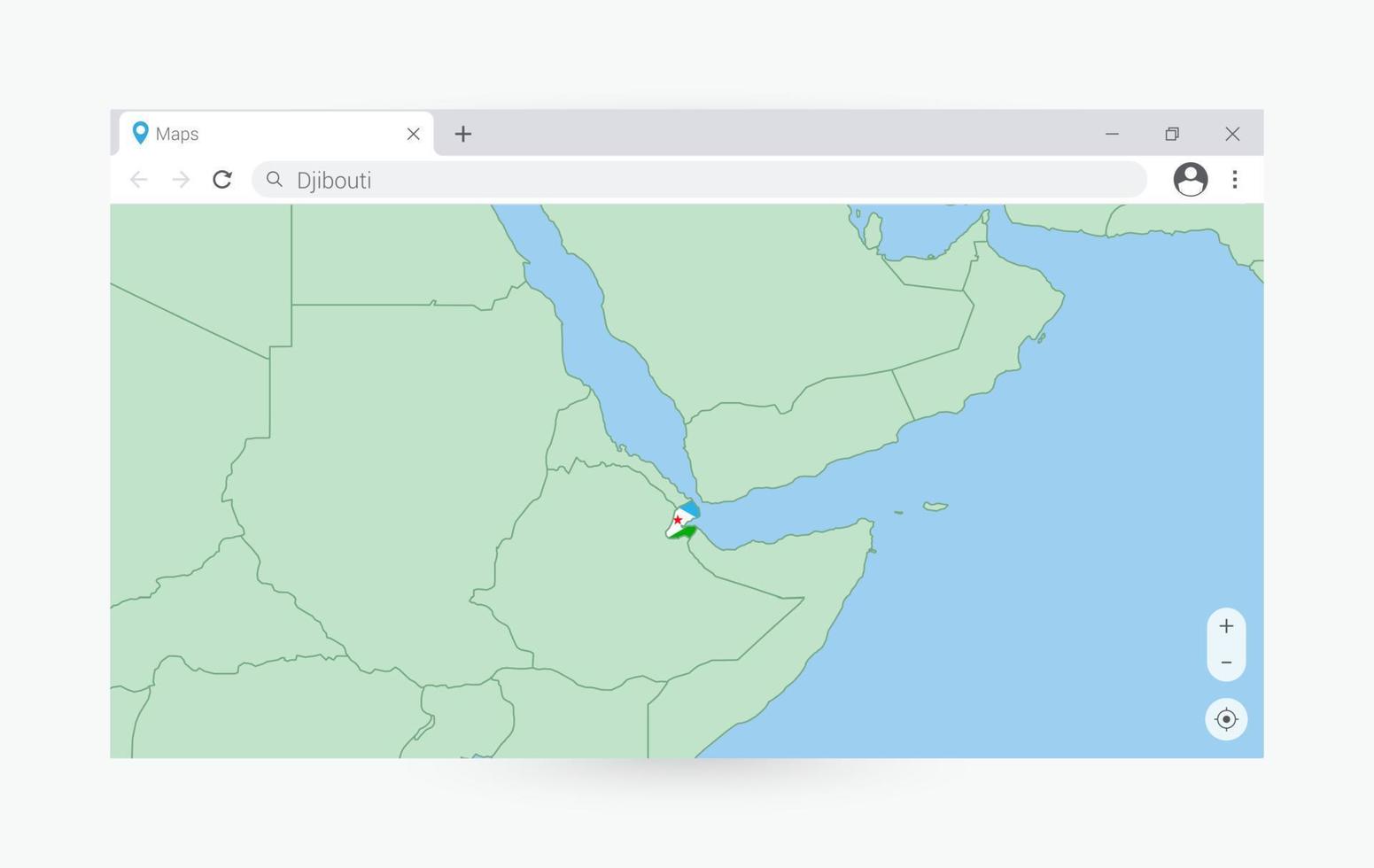 Browser window with map of Djibouti, searching  Djibouti in internet. vector