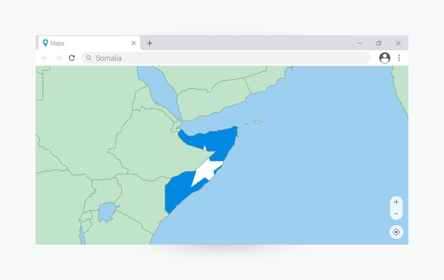 Browser window with map of Somalia, searching  Somalia in internet. vector