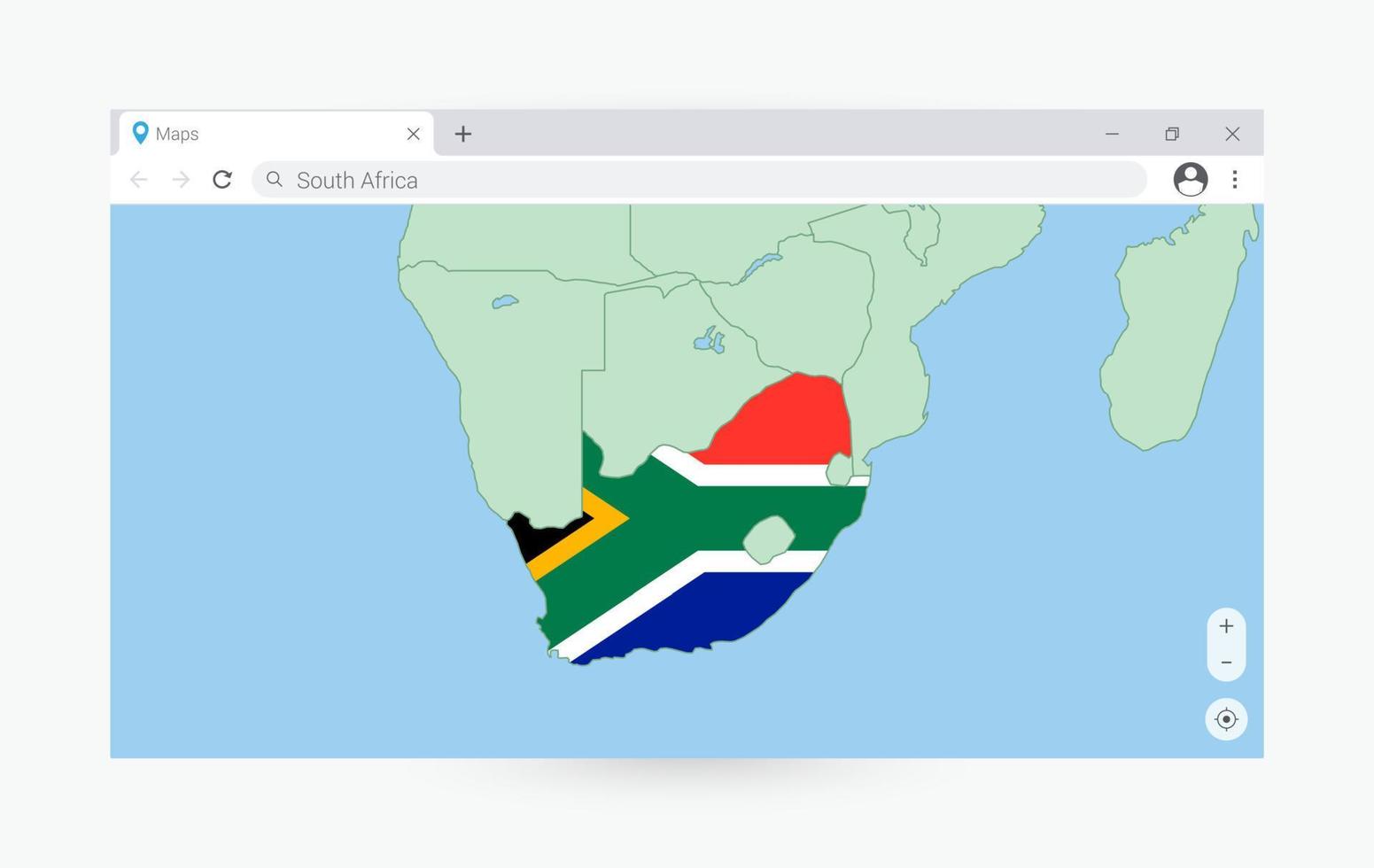 navegador ventana con mapa de sur África, buscando sur África en Internet. vector