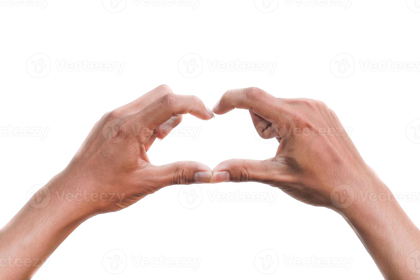 hand in heart shape showing love  on white background photo