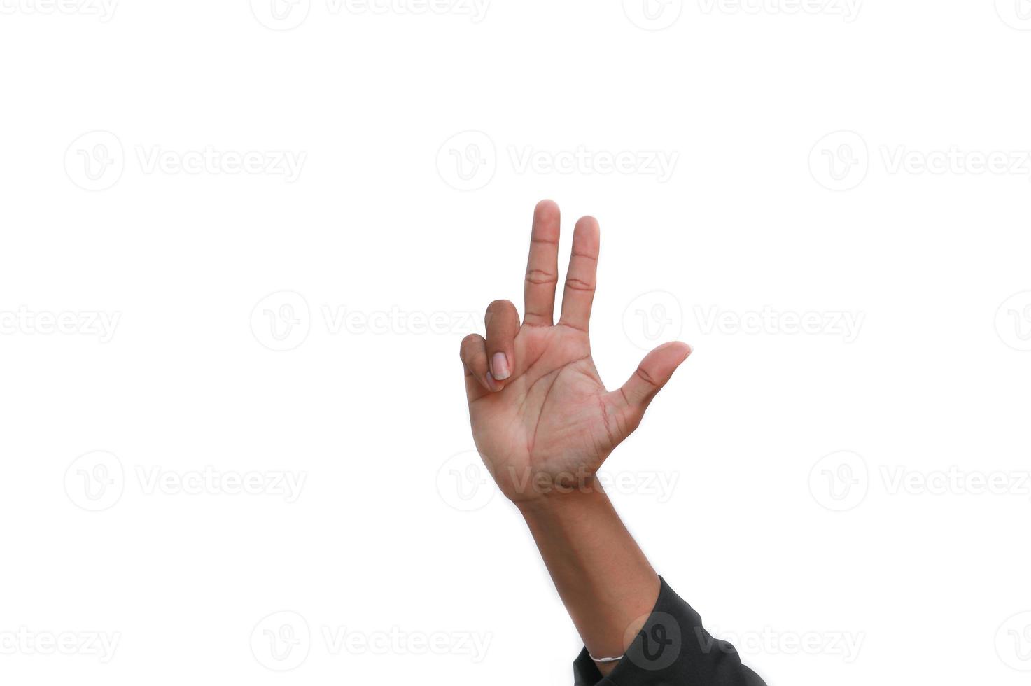 hand show counting number three  on white background photo