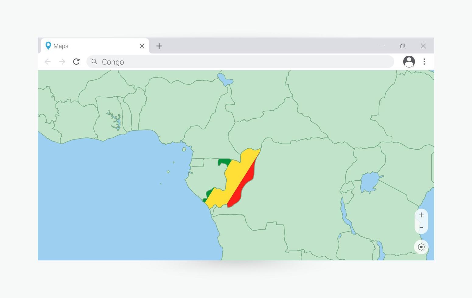 navegador ventana con mapa de congo, buscando congo en Internet. vector