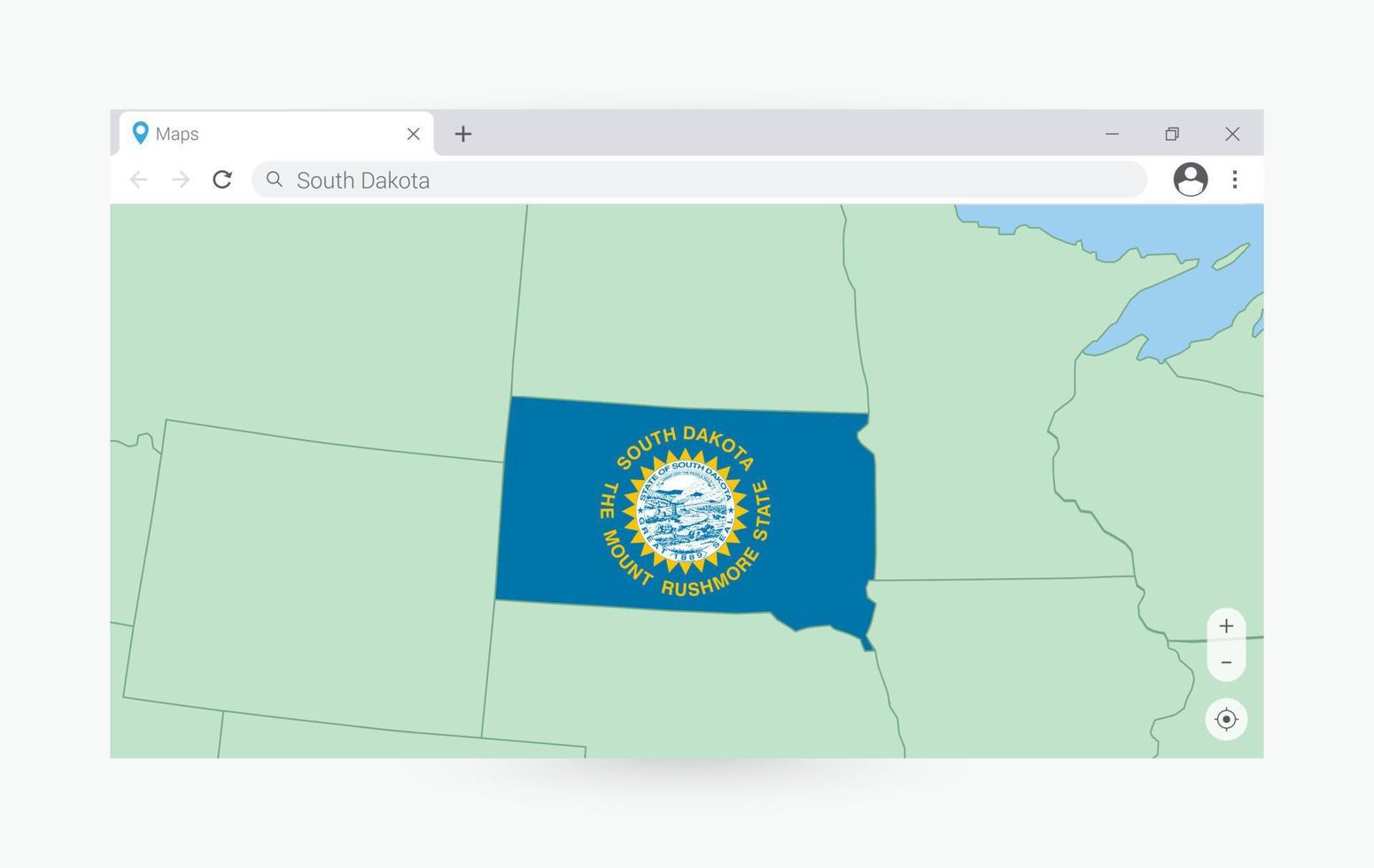 Browser window with map of South Dakota, searching  South Dakota in internet. vector
