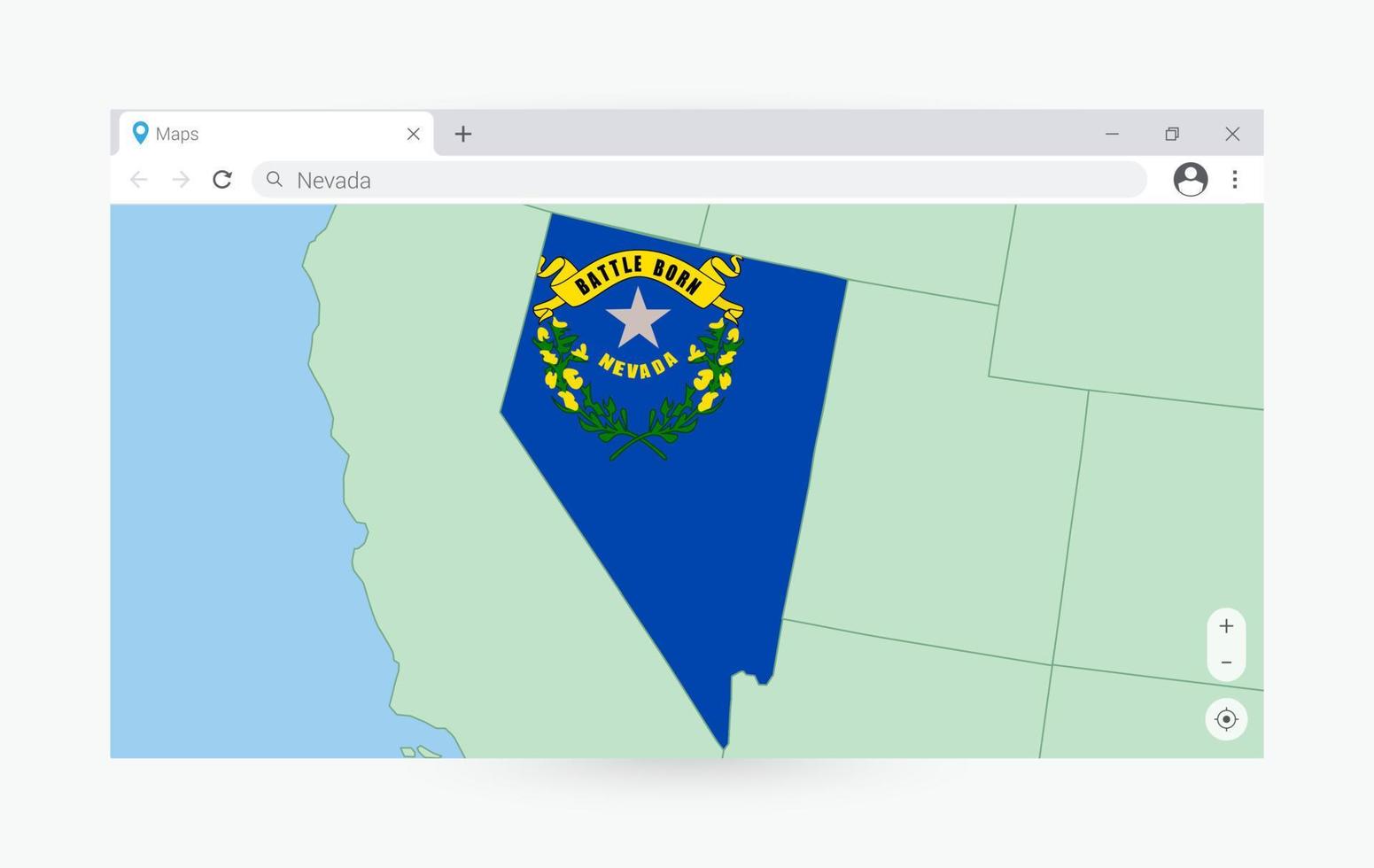 Browser window with map of Nevada, searching  Nevada in internet. vector