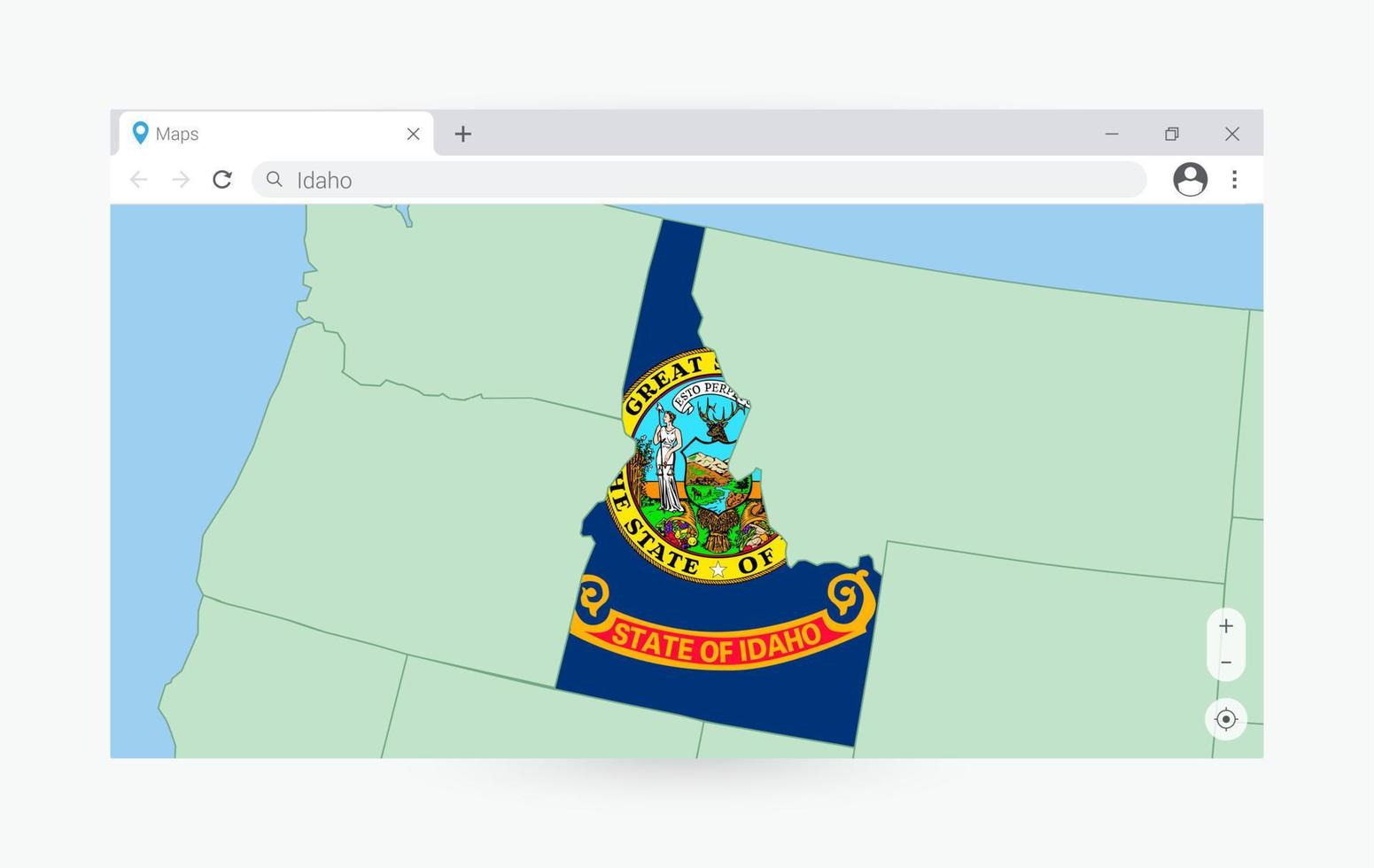 Browser window with map of Idaho, searching  Idaho in internet. vector