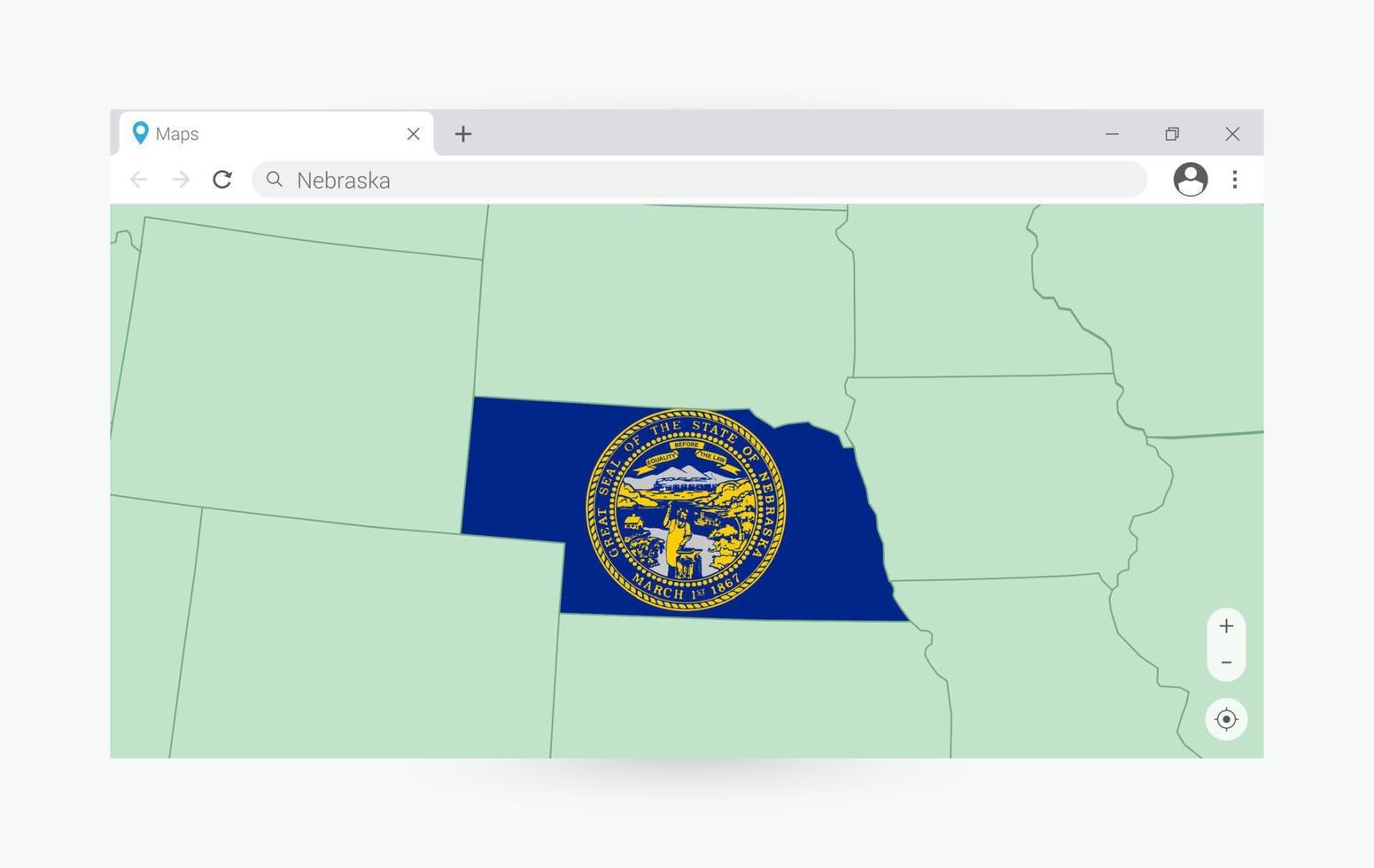 navegador ventana con mapa de Nebraska, buscando Nebraska en Internet. vector