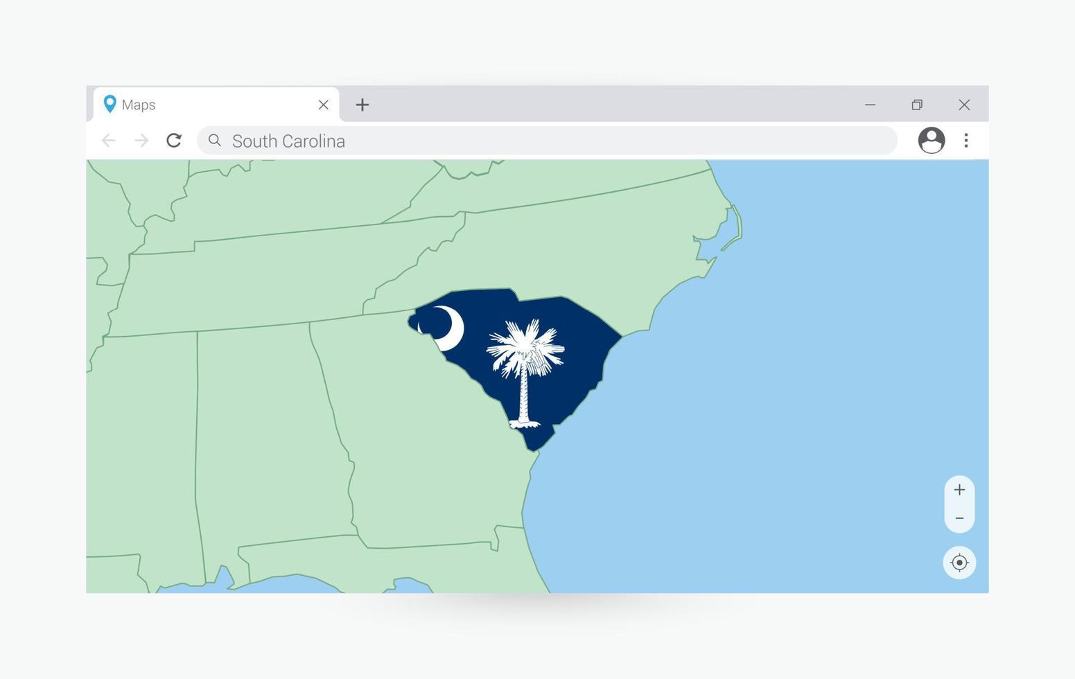 Browser window with map of South Carolina, searching  South Carolina in internet. vector
