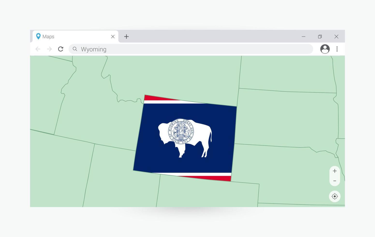 Browser window with map of Wyoming, searching  Wyoming in internet. vector