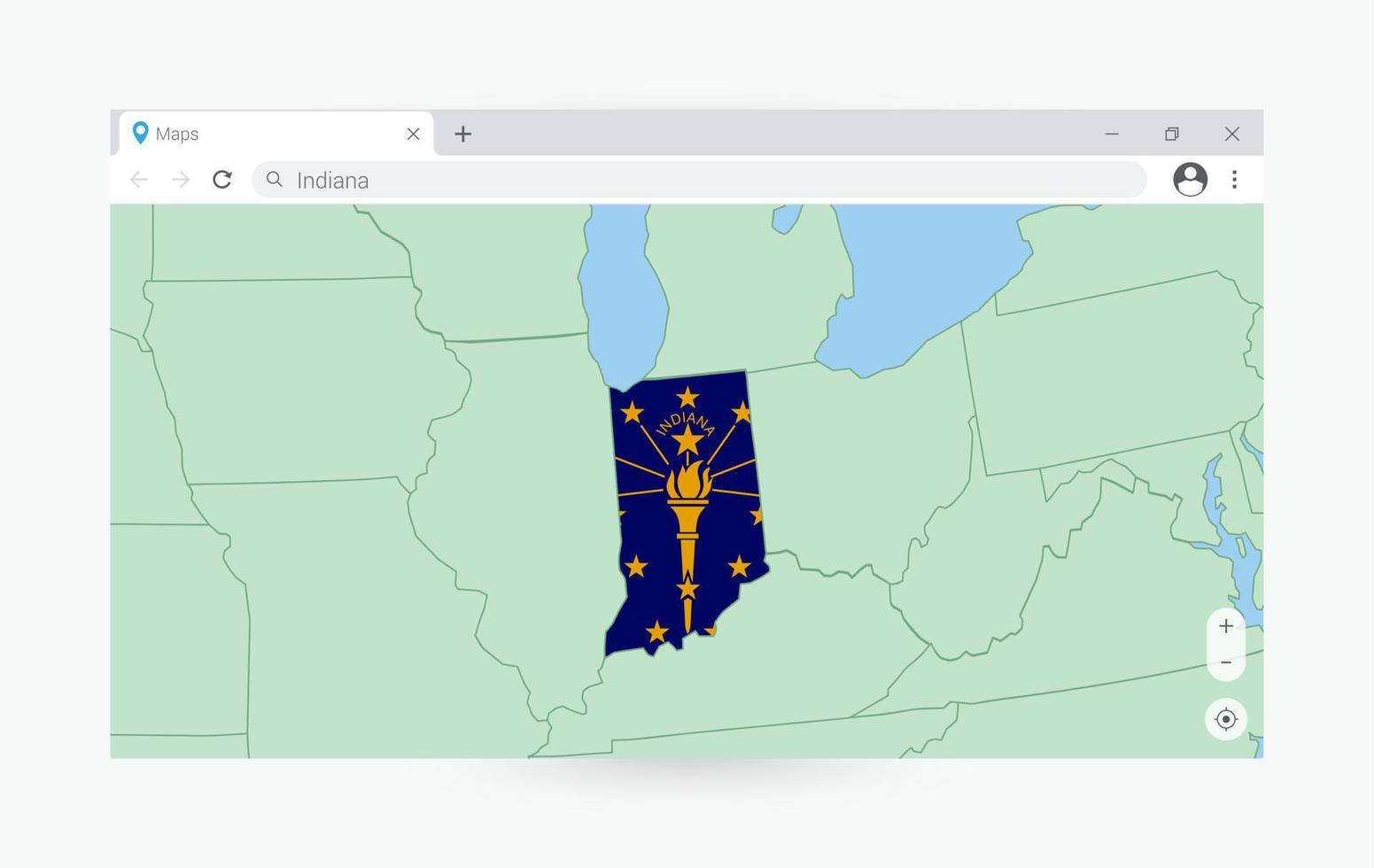 Browser window with map of Indiana, searching  Indiana in internet. vector