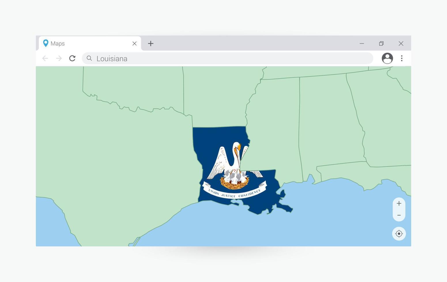 navegador ventana con mapa de Luisiana, buscando Luisiana en Internet. vector