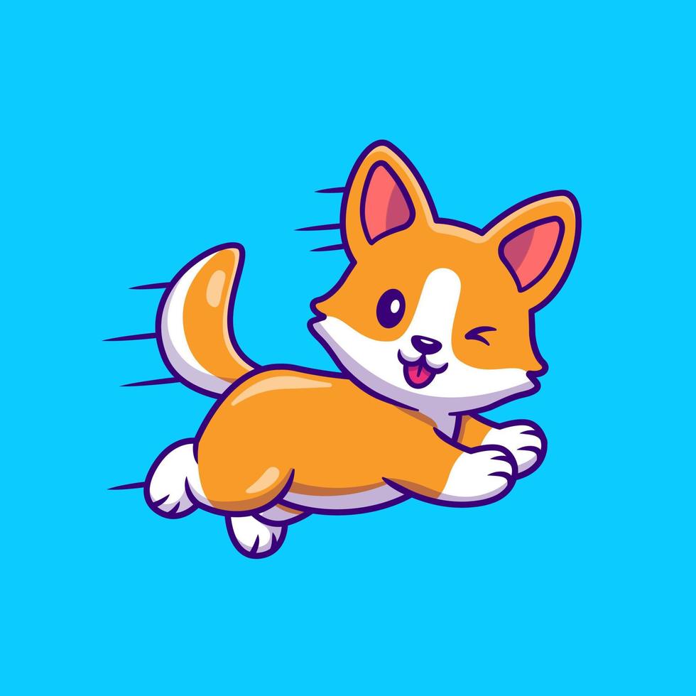 Cute Corgi Dog Running And Jumping Cartoon Vector Icon Illustration. Animal Nature Icon Concept Isolated Premium Vector. Flat Cartoon Style