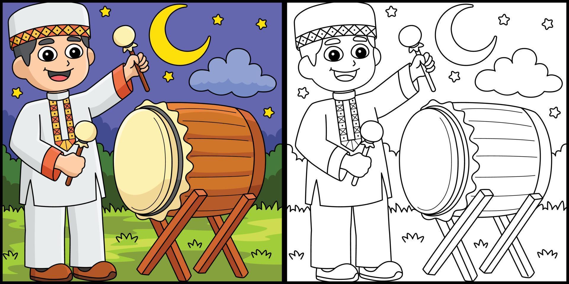 Ramadan Muslim Boy Playing Drum Illustration vector