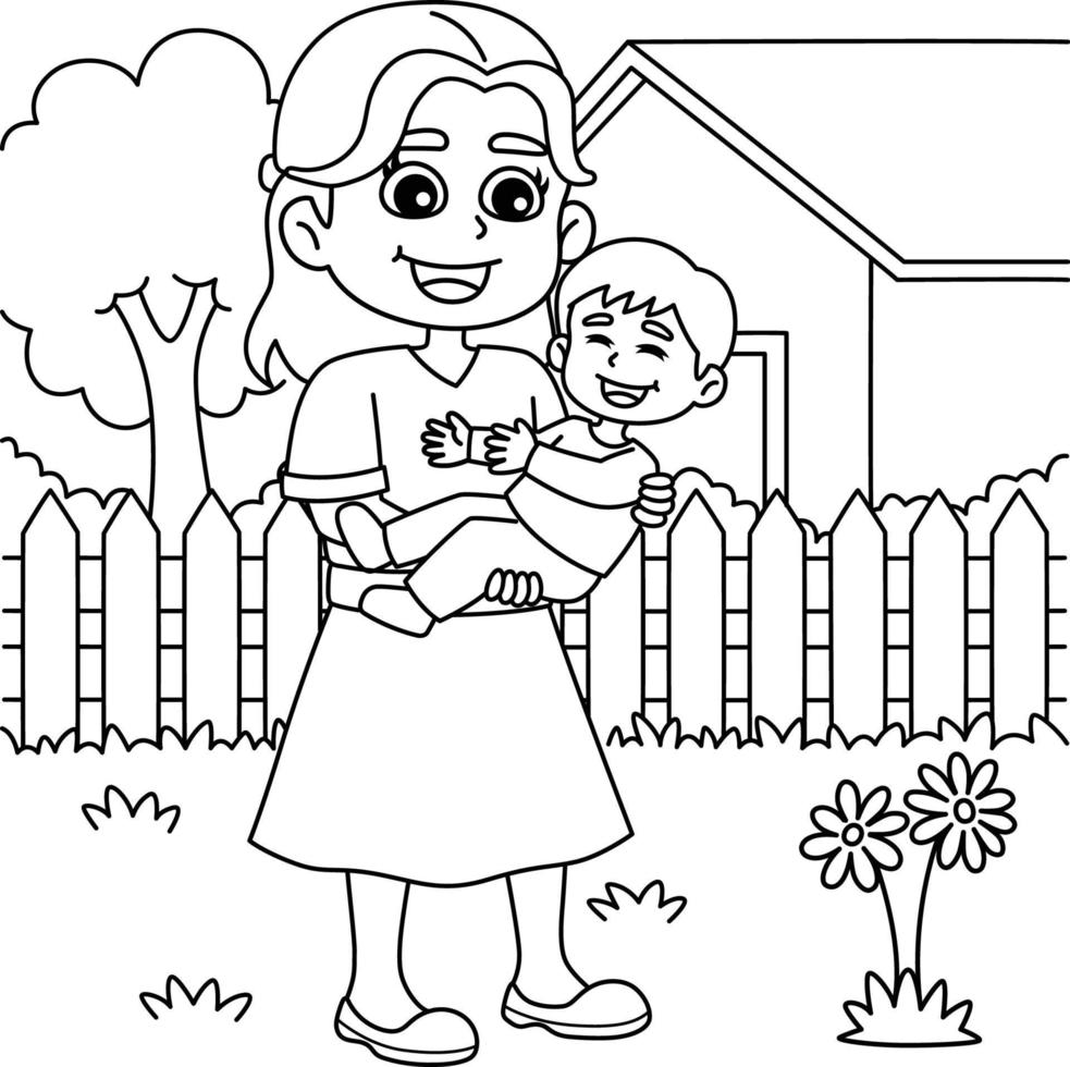 Mothers Day Mother Holding a Child Coloring Page vector