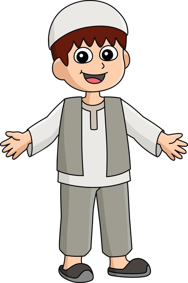 Happy Muslim Boy Cartoon Colored Clipart vector